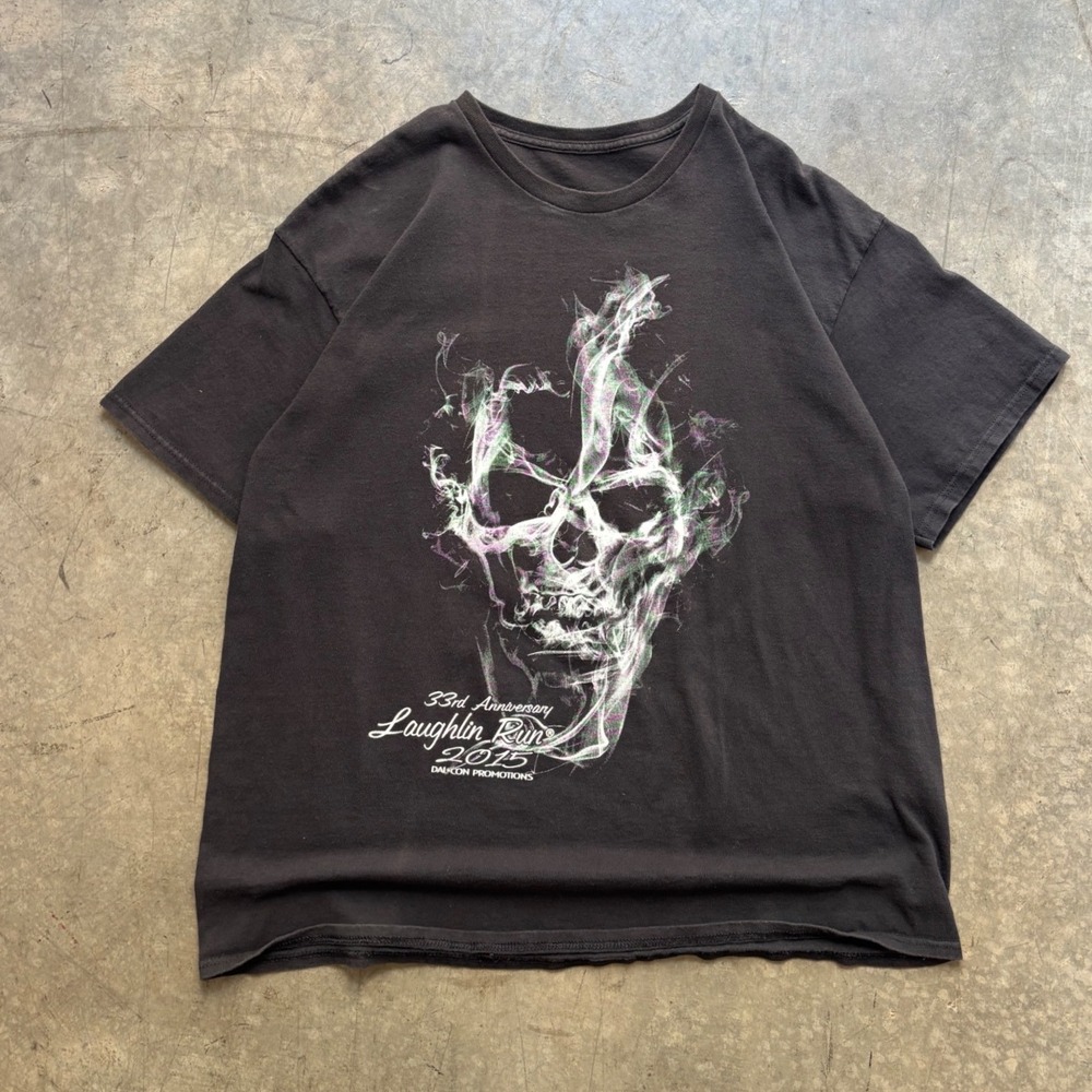 Y2K 2015 Laughlin Motorcycle Rally T Shirt Flaming Skull